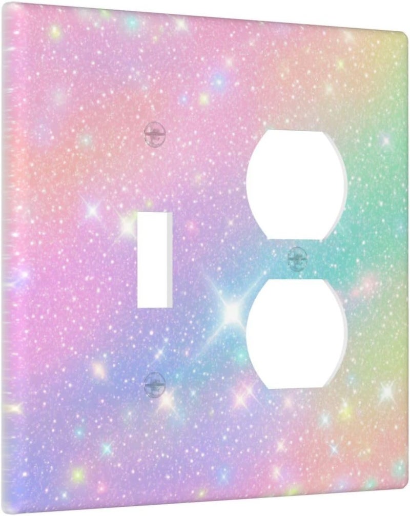 Wuyocha Decorative Light Switch Cover Plate Rainbow Shiny Gradient Colors 2 Gang Outlet Covers 1 Toggle 1 Duplex Wall Plate Decorate Electrical Switch Plate Covers for Kids Room Nursery Decor - Image 2